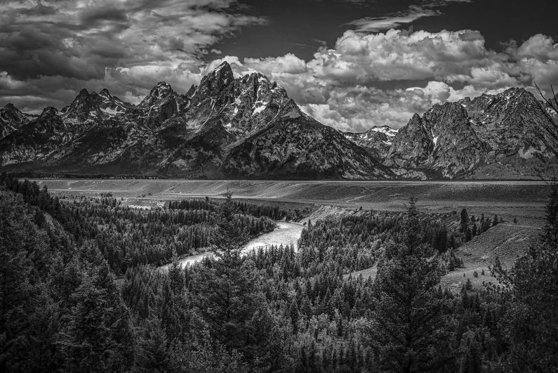 Black and white of grand Tetons