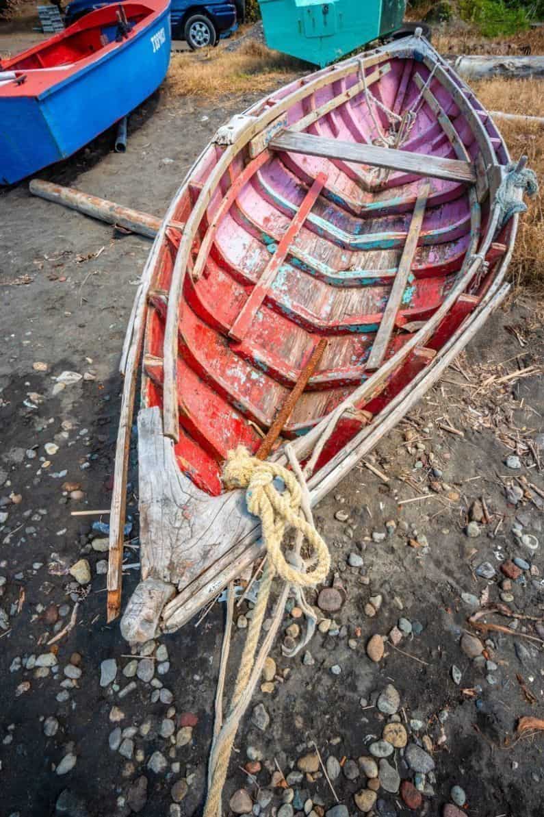 Old wreck boat with colorful paint