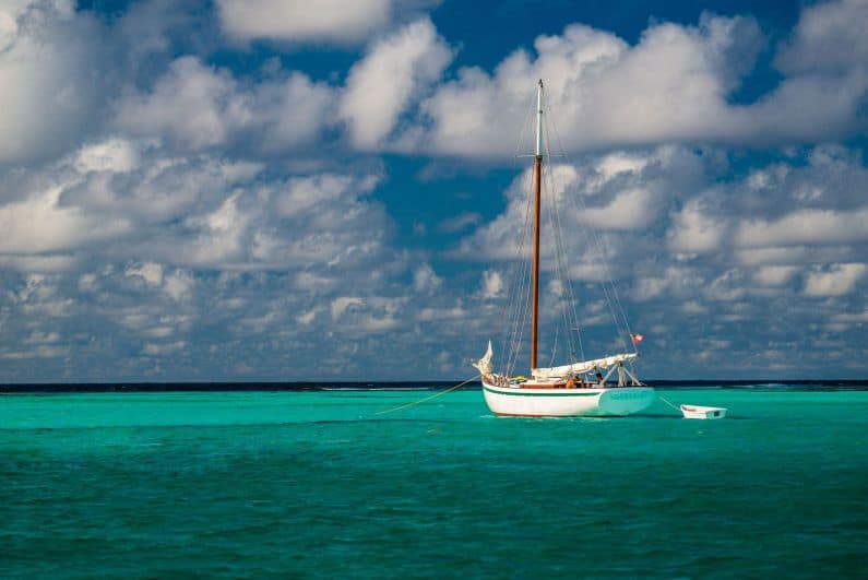 Sailboat at anchor Tobago cays
